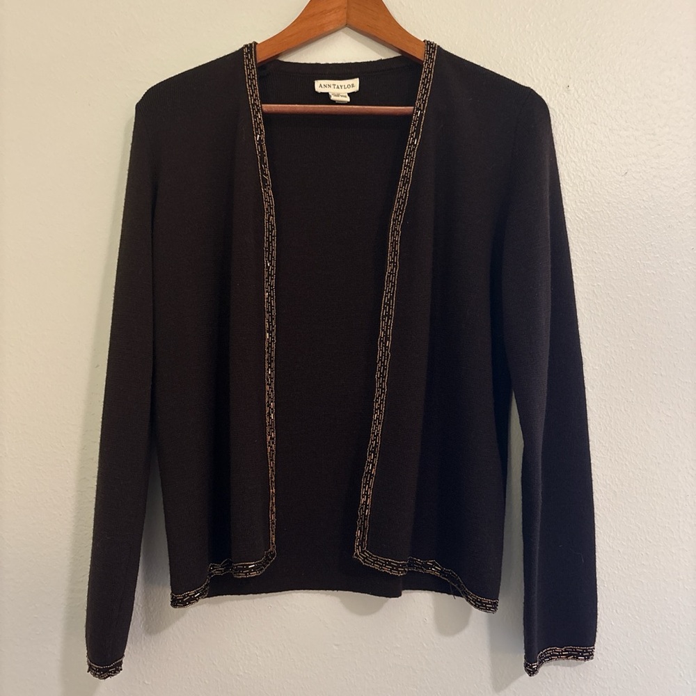Vintage Ann Taylor Brown 100% Wool Cardigan